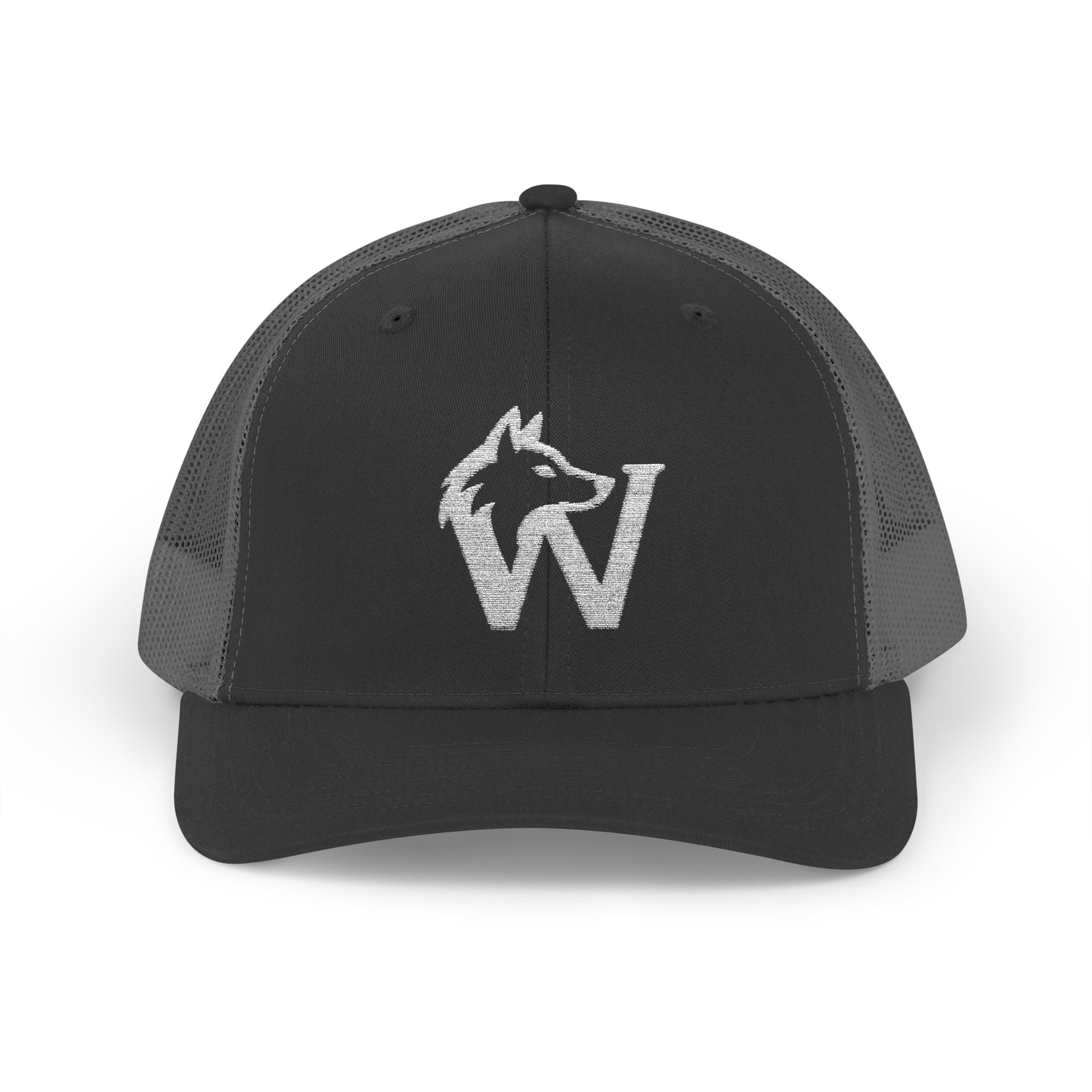 Wolf W Embroidered Trucker Cap — Red Snapback Hat