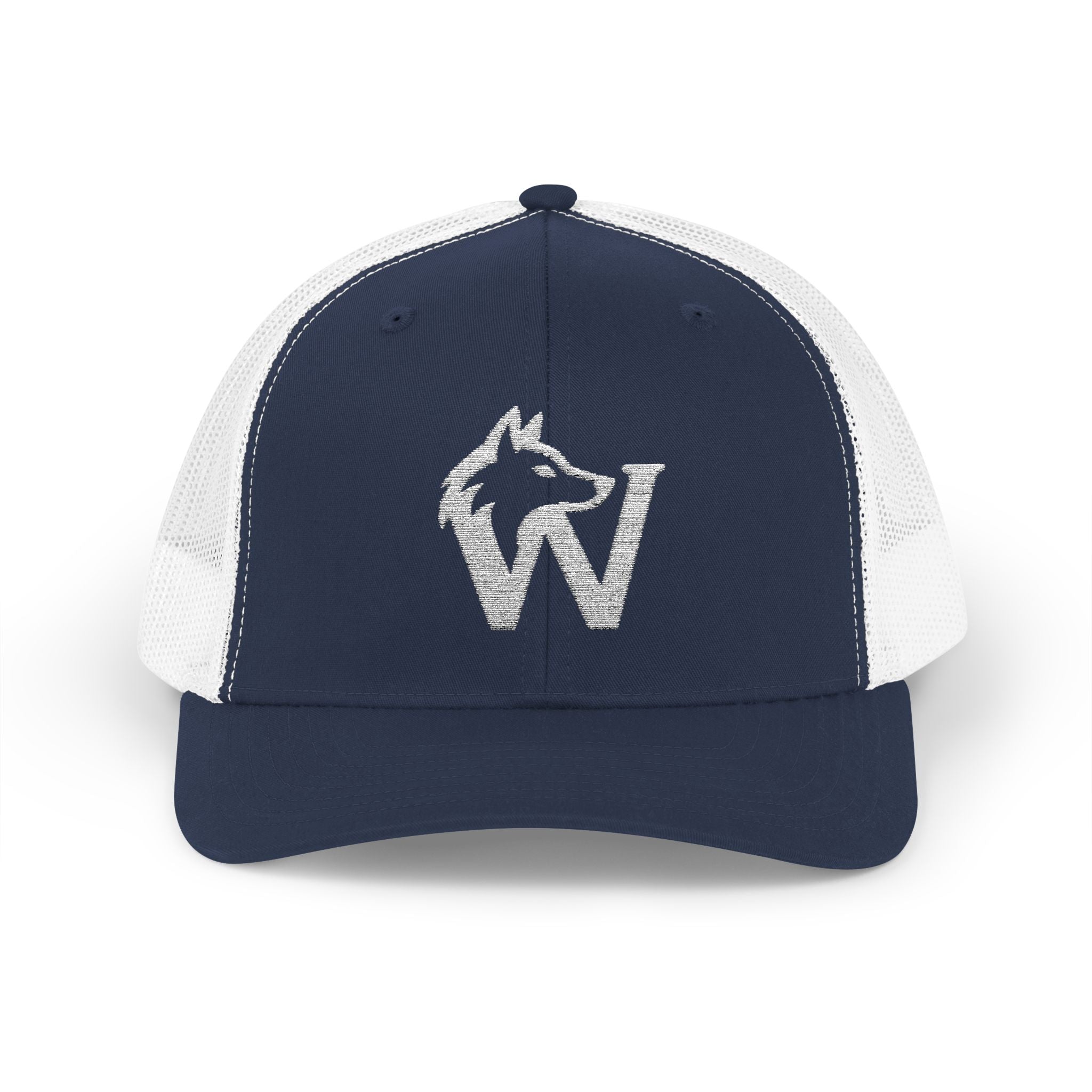 Wolf W Embroidered Trucker Cap — Red Snapback Hat