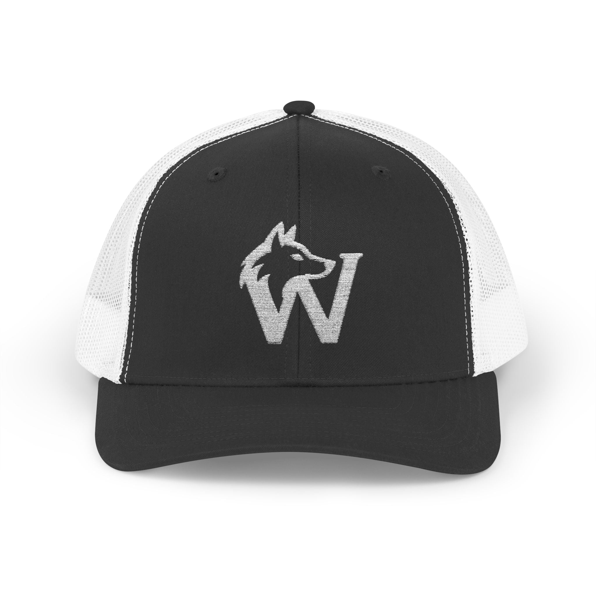 Wolf W Embroidered Trucker Cap — Red Snapback Hat