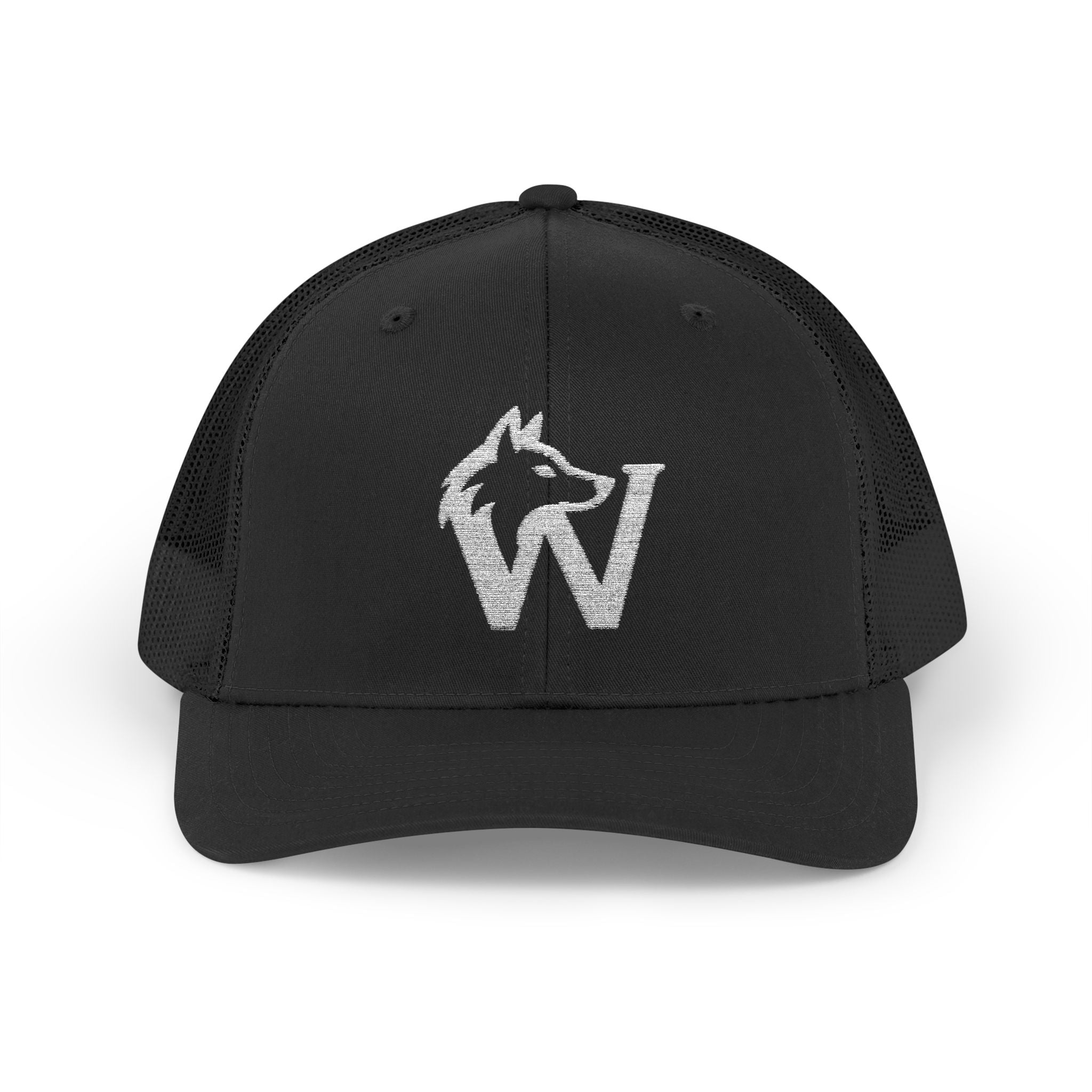 Wolf W Embroidered Trucker Cap — Red Snapback Hat