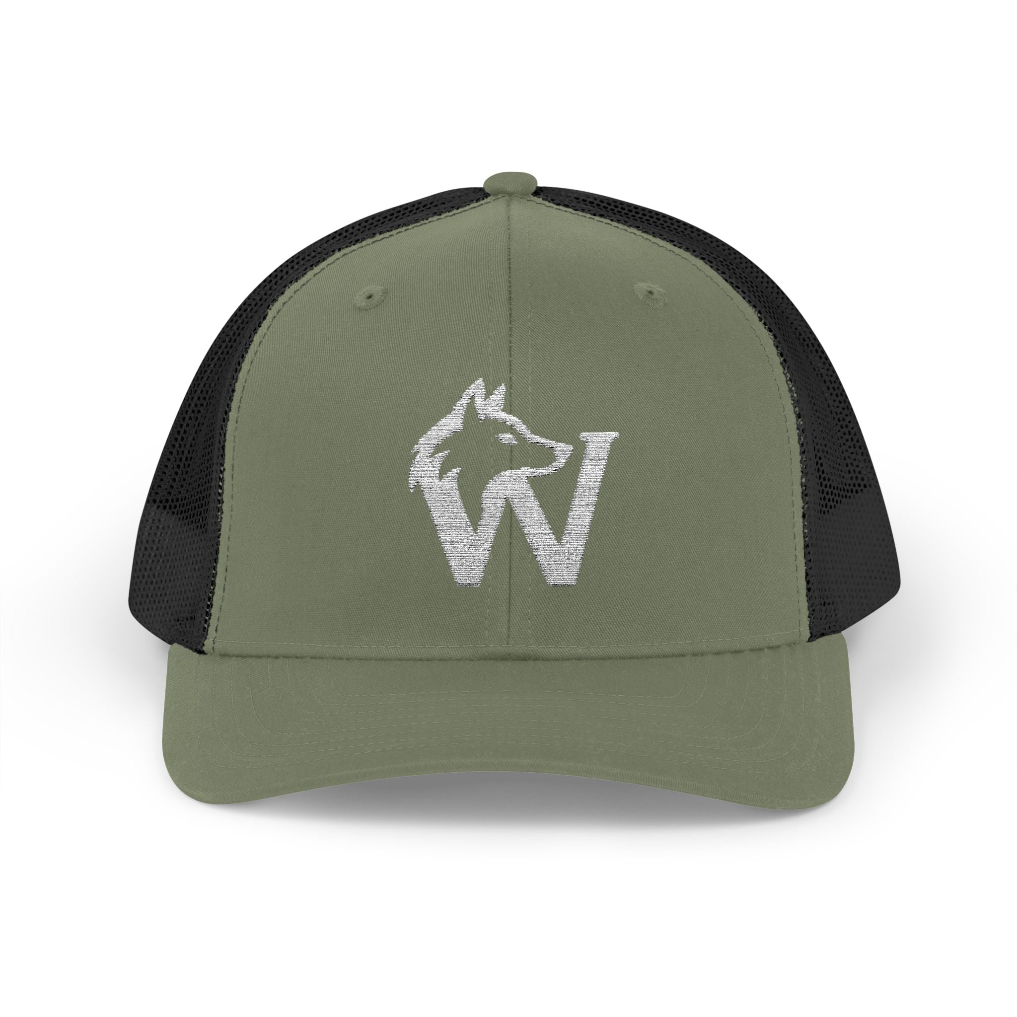 Wolf W Embroidered Trucker Cap — Red Snapback Hat