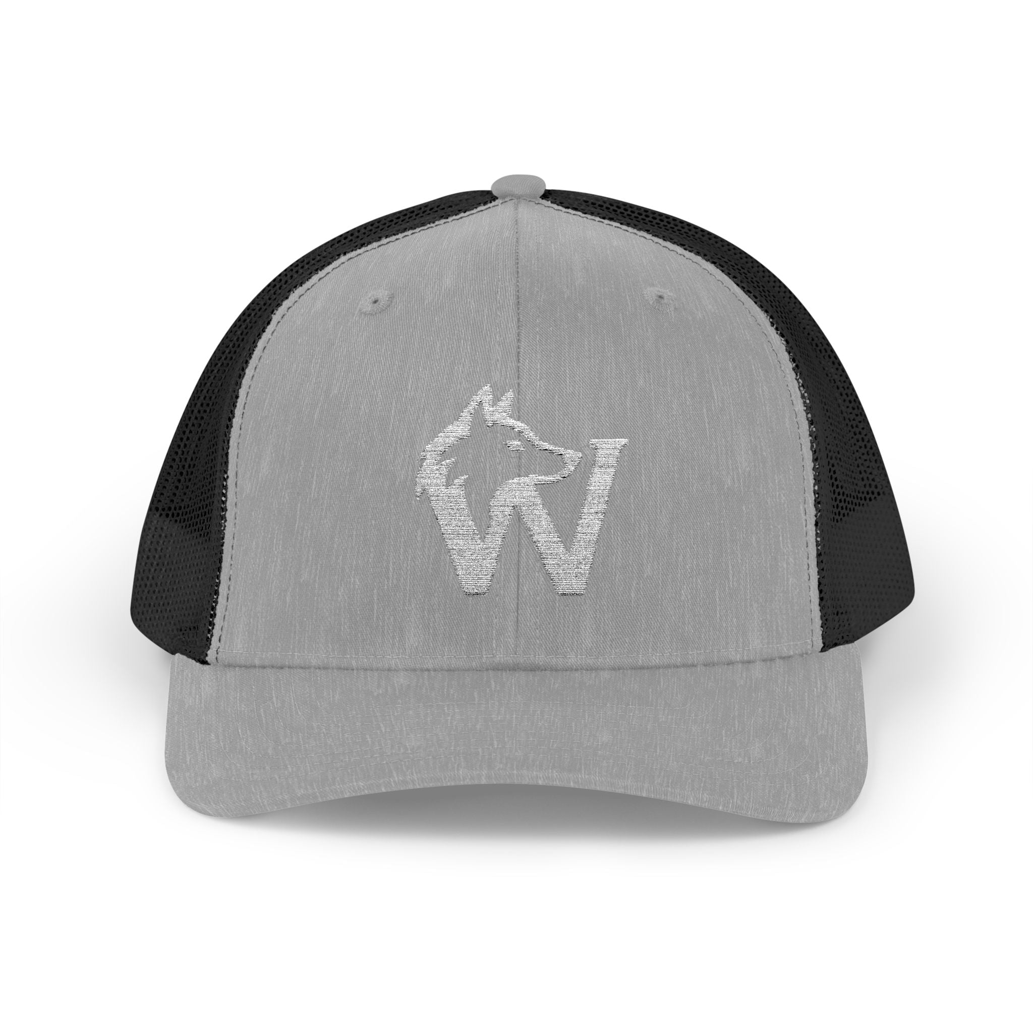 Wolf W Embroidered Trucker Cap — Red Snapback Hat
