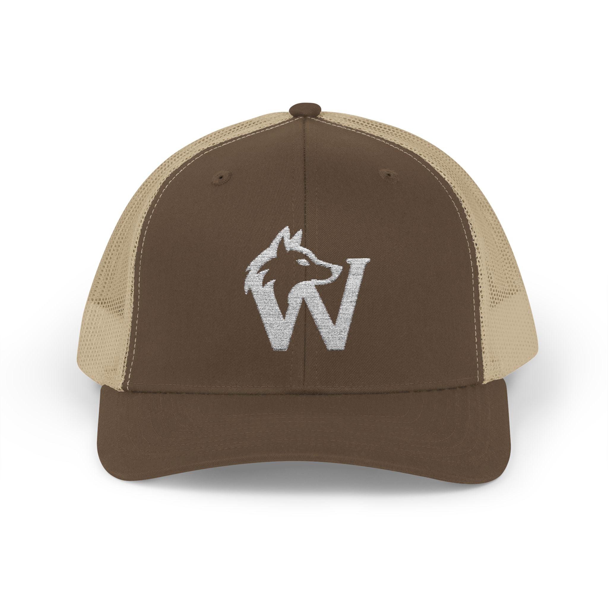 Wolf W Embroidered Trucker Cap — Red Snapback Hat