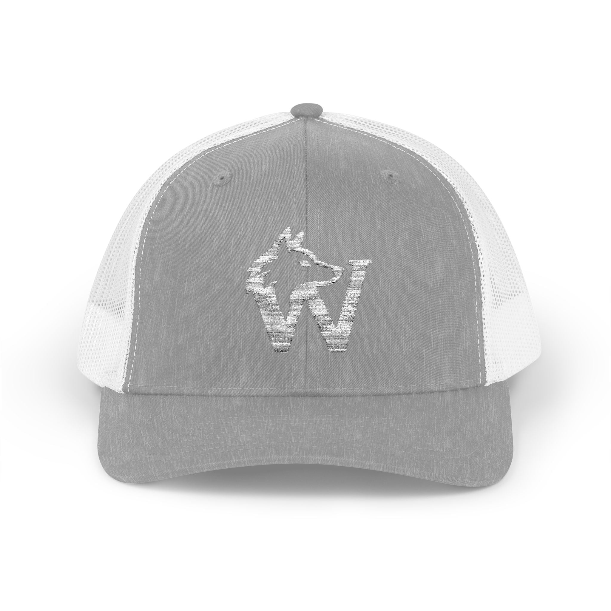 Wolf W Embroidered Trucker Cap — Red Snapback Hat